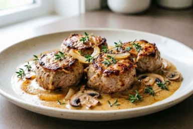 Нежные медальоны из свинины в сливочно-грибном соусе. Сочность зашкаливает