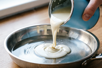 1 банку сгущенки выливаю в сковородку с водой — вкуснейший десерт за 3 минуты готов: гости облизываются с порога